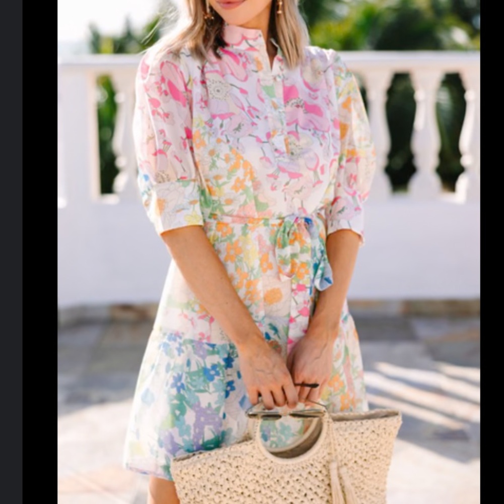 Floral Multicolor Mini Dress with belt oversized - Picture 3 of 6